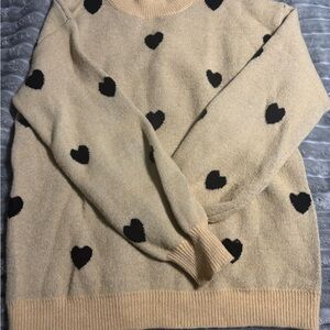 Cream Sweater with Black Hearts